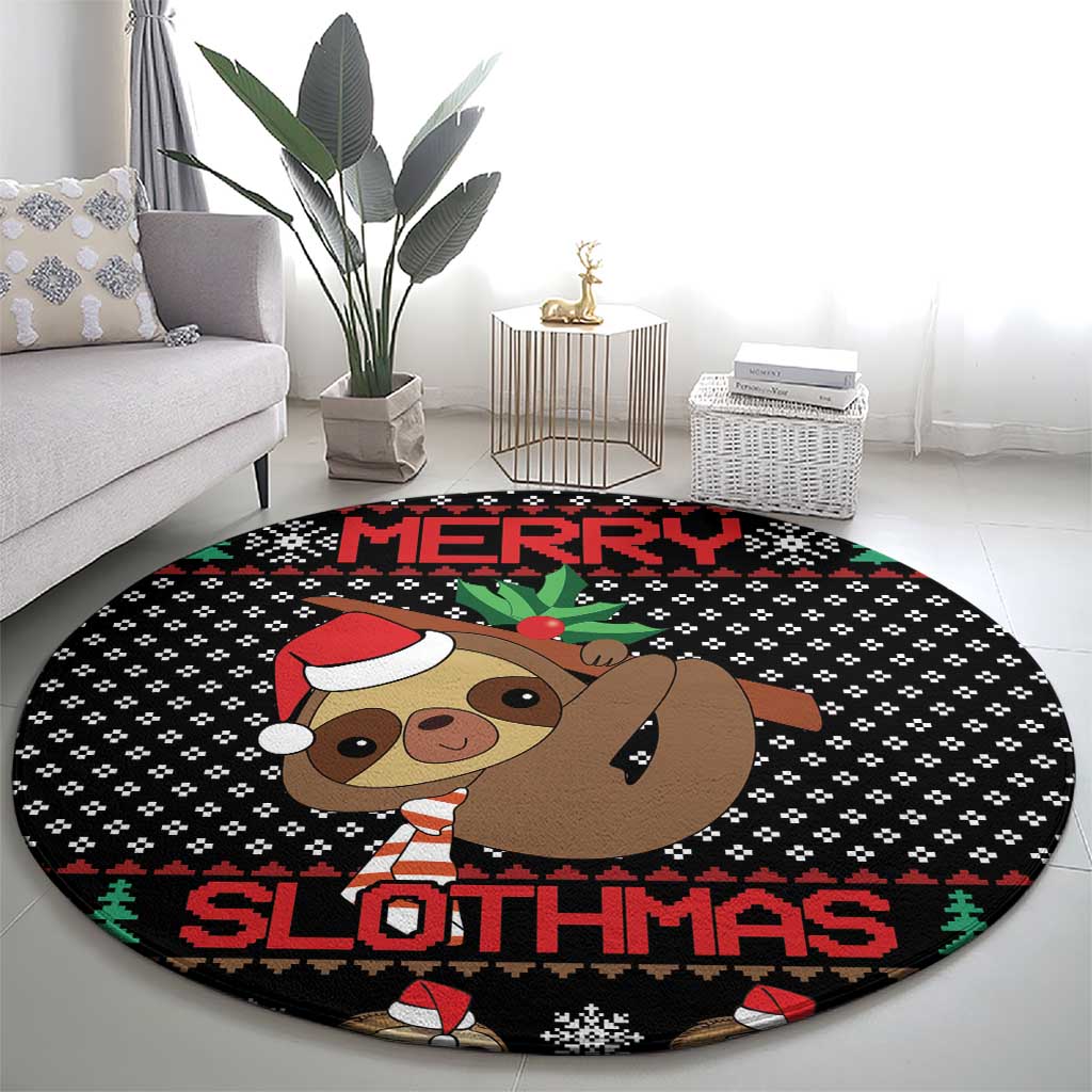 Merry Slothmas Round Carpet Cute Sloth Christmas