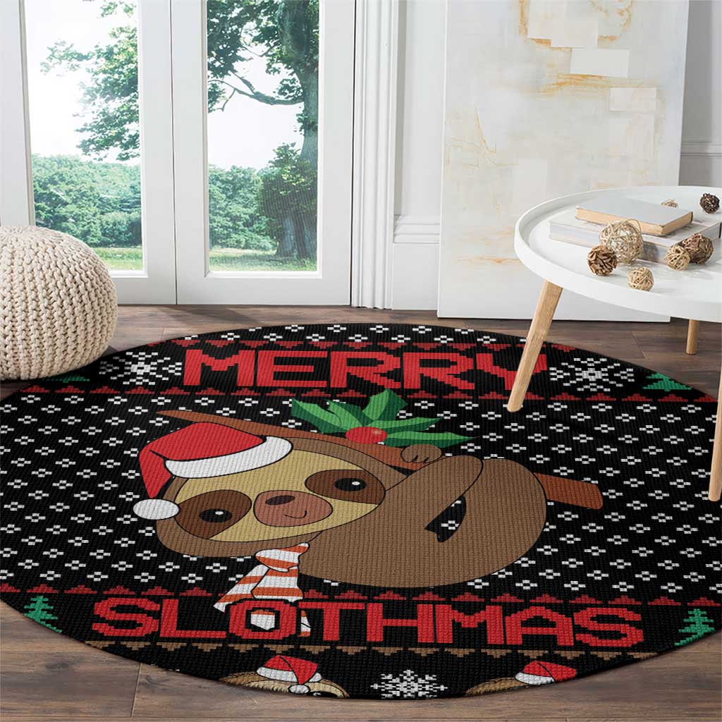 Merry Slothmas Round Carpet Cute Sloth Christmas