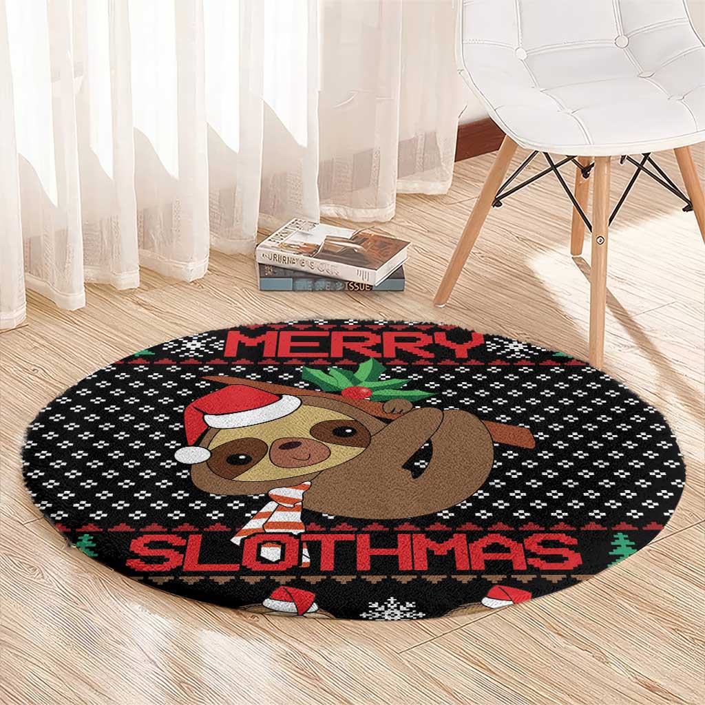 Merry Slothmas Round Carpet Cute Sloth Christmas