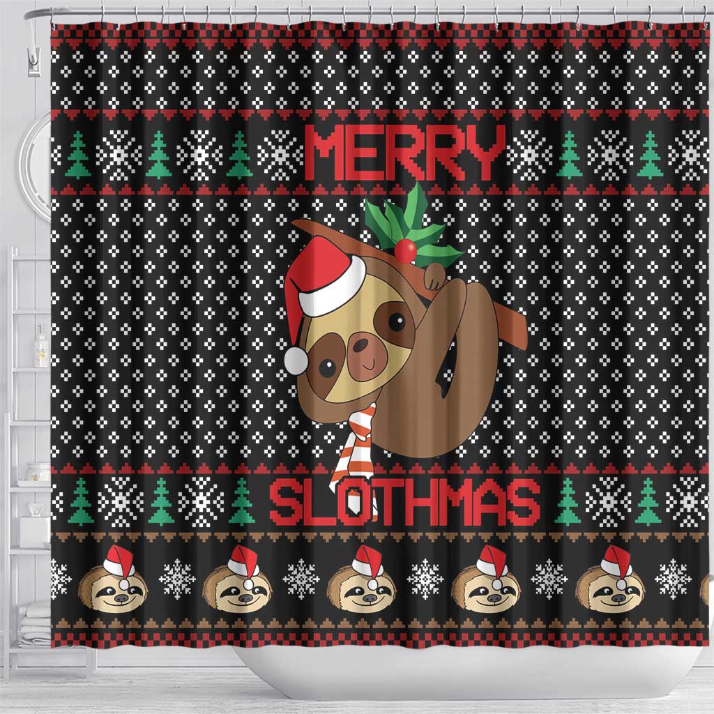Merry Slothmas Shower Curtain Cute Sloth Christmas