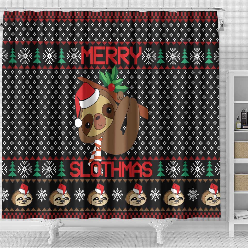 Merry Slothmas Shower Curtain Cute Sloth Christmas