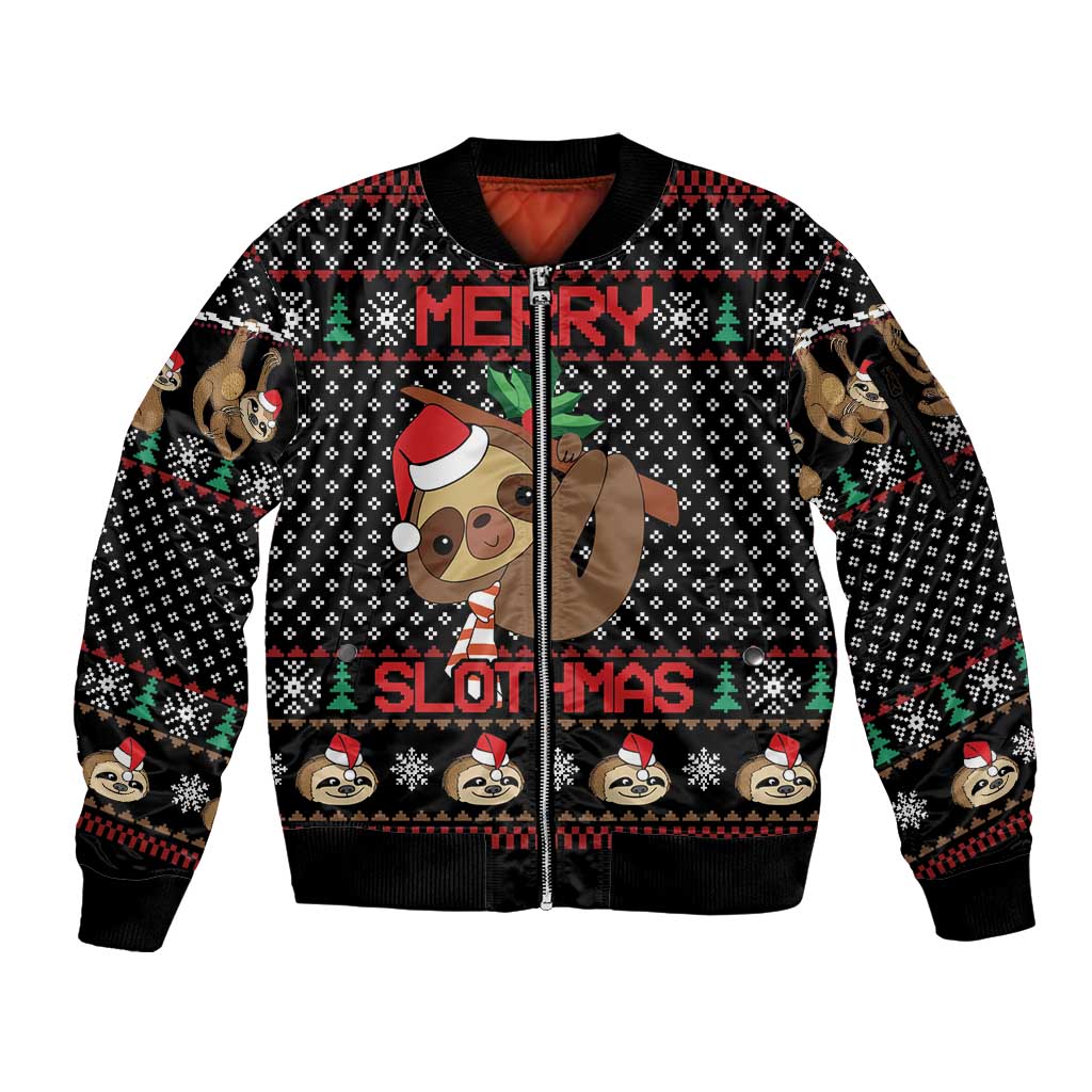 Merry Slothmas Sleeve Zip Bomber Jacket Cute Sloth Christmas DT04 - Wonder Print Shop