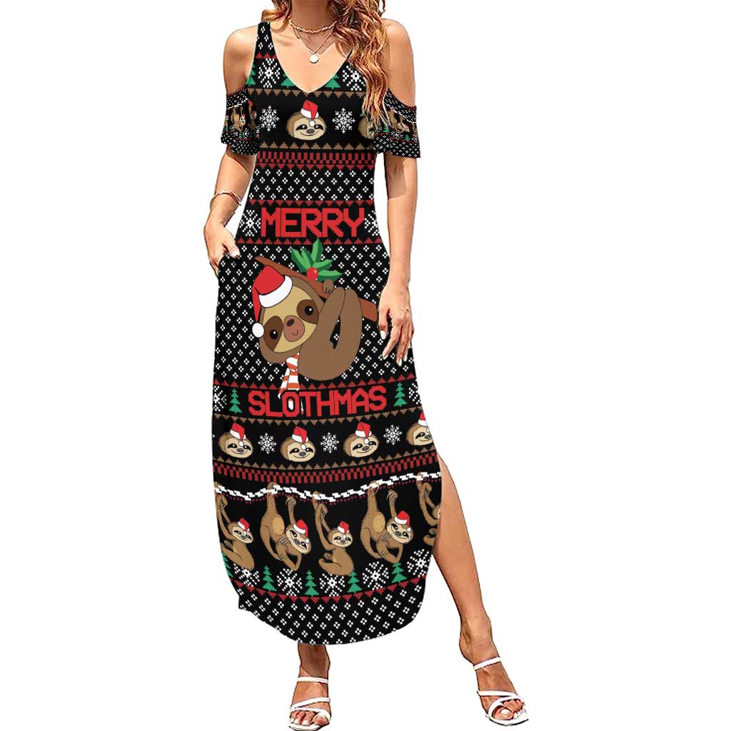 Merry Slothmas Summer Maxi Dress Cute Sloth Christmas DT04 - Wonder Print Shop