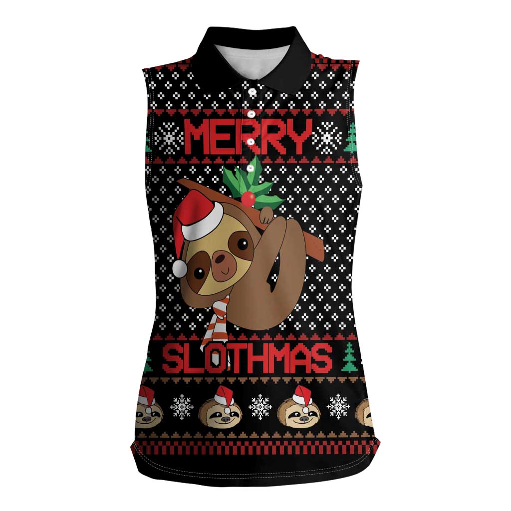 Merry Slothmas Women Sleeveless Polo Shirt Cute Sloth Christmas DT04 - Wonder Print Shop