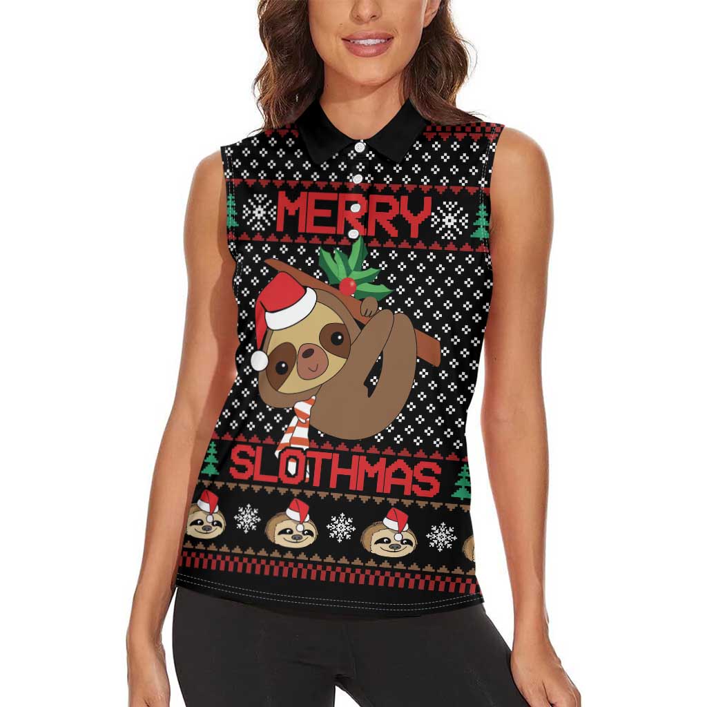 Merry Slothmas Women Sleeveless Polo Shirt Cute Sloth Christmas DT04 - Wonder Print Shop