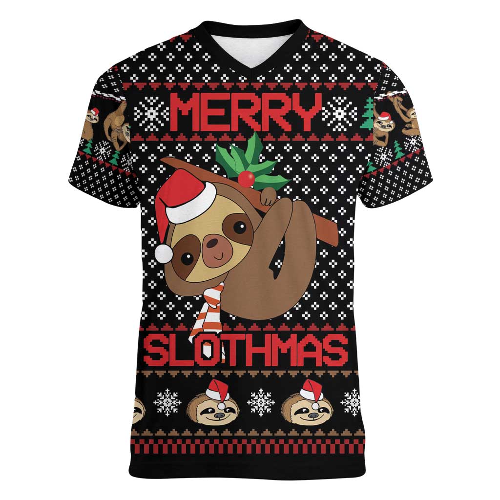 Merry Slothmas Women V-Neck T-Shirt Cute Sloth Christmas DT04 - Wonder Print Shop