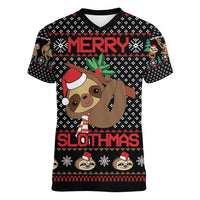 Merry Slothmas Women V-Neck T-Shirt Cute Sloth Christmas DT04 - Wonder Print Shop