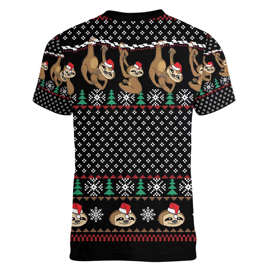 Merry Slothmas Women V-Neck T-Shirt Cute Sloth Christmas DT04 - Wonder Print Shop