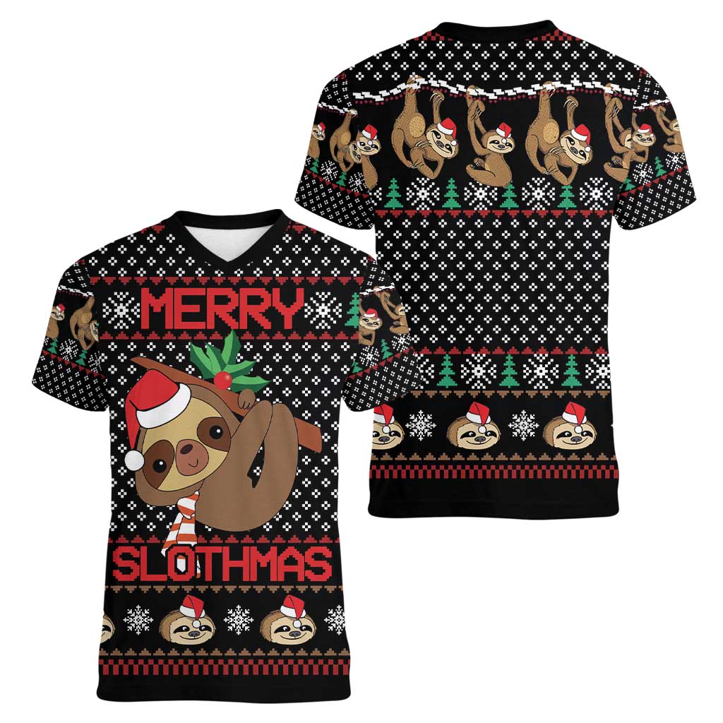 Merry Slothmas Women V-Neck T-Shirt Cute Sloth Christmas DT04 - Wonder Print Shop
