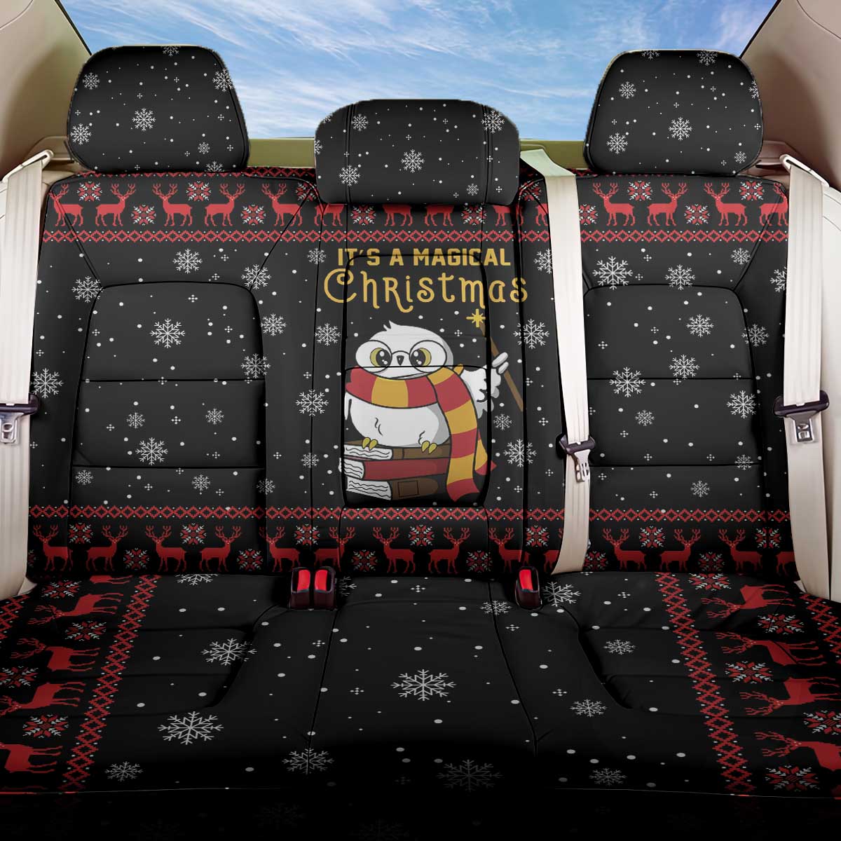 Magical Christmas Back Car Seat Cover Owl Book Xmas DT04 - Wonder Print Shop