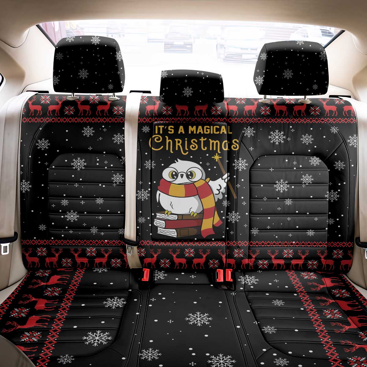 Magical Christmas Back Car Seat Cover Owl Book Xmas DT04 - Wonder Print Shop