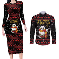 Magical Christmas Couples Matching Long Sleeve Bodycon Dress and Long Sleeve Button Shirt Owl Book Xmas DT04 - Wonder Print Shop