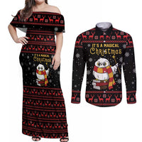 Magical Christmas Couples Matching Off Shoulder Maxi Dress and Long Sleeve Button Shirt Owl Book Xmas DT04 - Wonder Print Shop