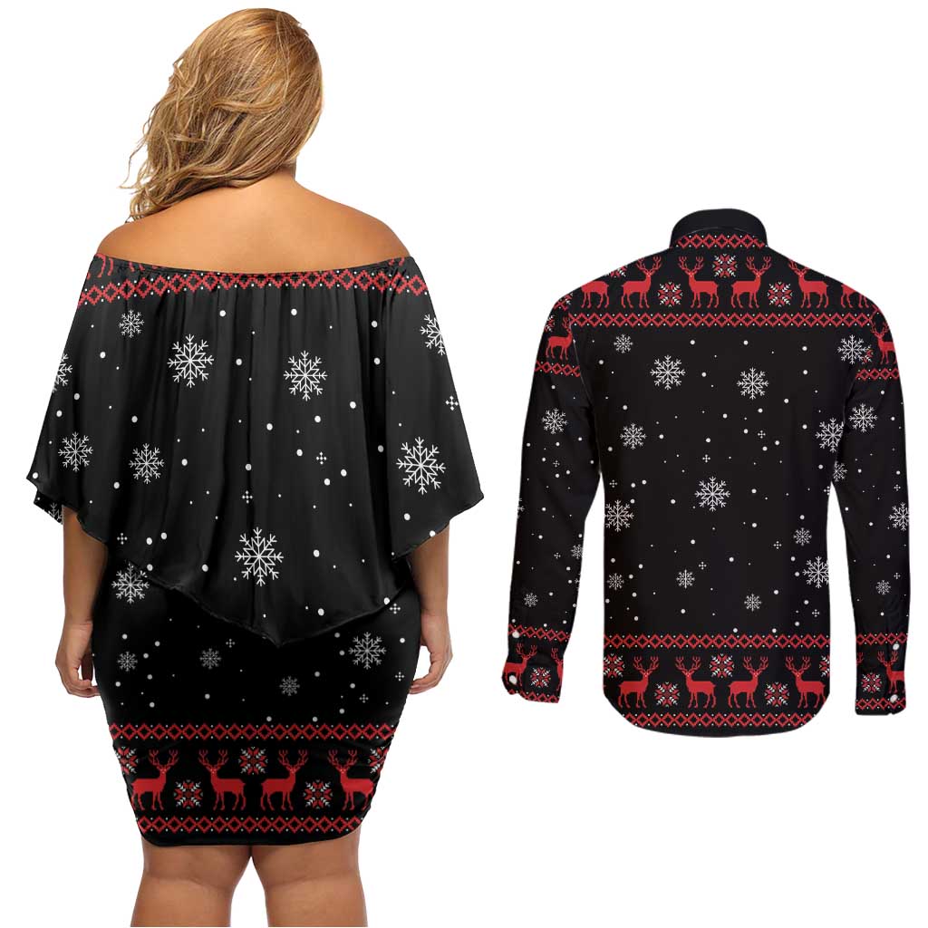 Magical Christmas Couples Matching Off Shoulder Short Dress and Long Sleeve Button Shirt Owl Book Xmas DT04 - Wonder Print Shop
