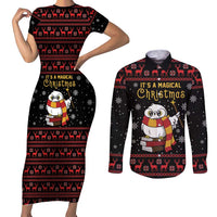 Magical Christmas Couples Matching Short Sleeve Bodycon Dress and Long Sleeve Button Shirt Owl Book Xmas DT04 - Wonder Print Shop