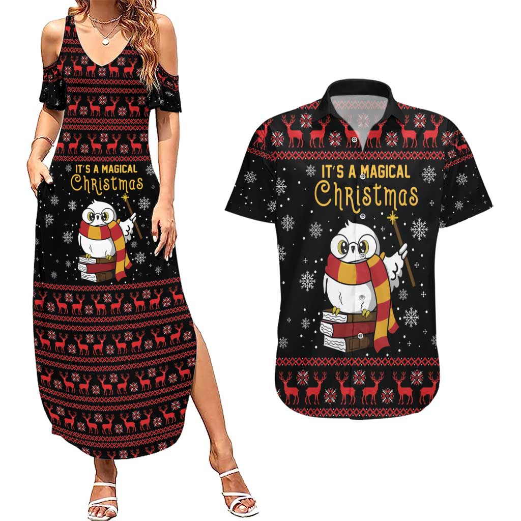 Magical Christmas Couples Matching Summer Maxi Dress and Hawaiian Shirt Owl Book Xmas DT04 - Wonder Print Shop