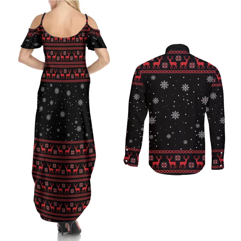 Magical Christmas Couples Matching Summer Maxi Dress and Long Sleeve Button Shirt Owl Book Xmas DT04 - Wonder Print Shop