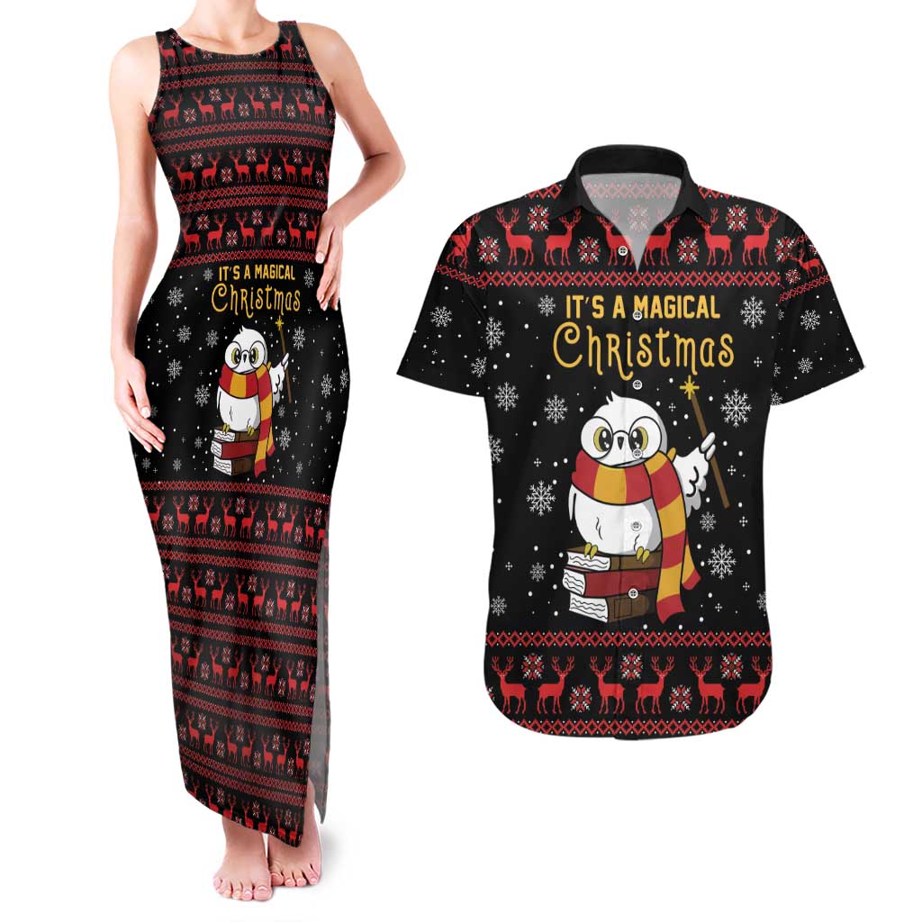 Magical Christmas Couples Matching Tank Maxi Dress and Hawaiian Shirt Owl Book Xmas DT04 - Wonder Print Shop