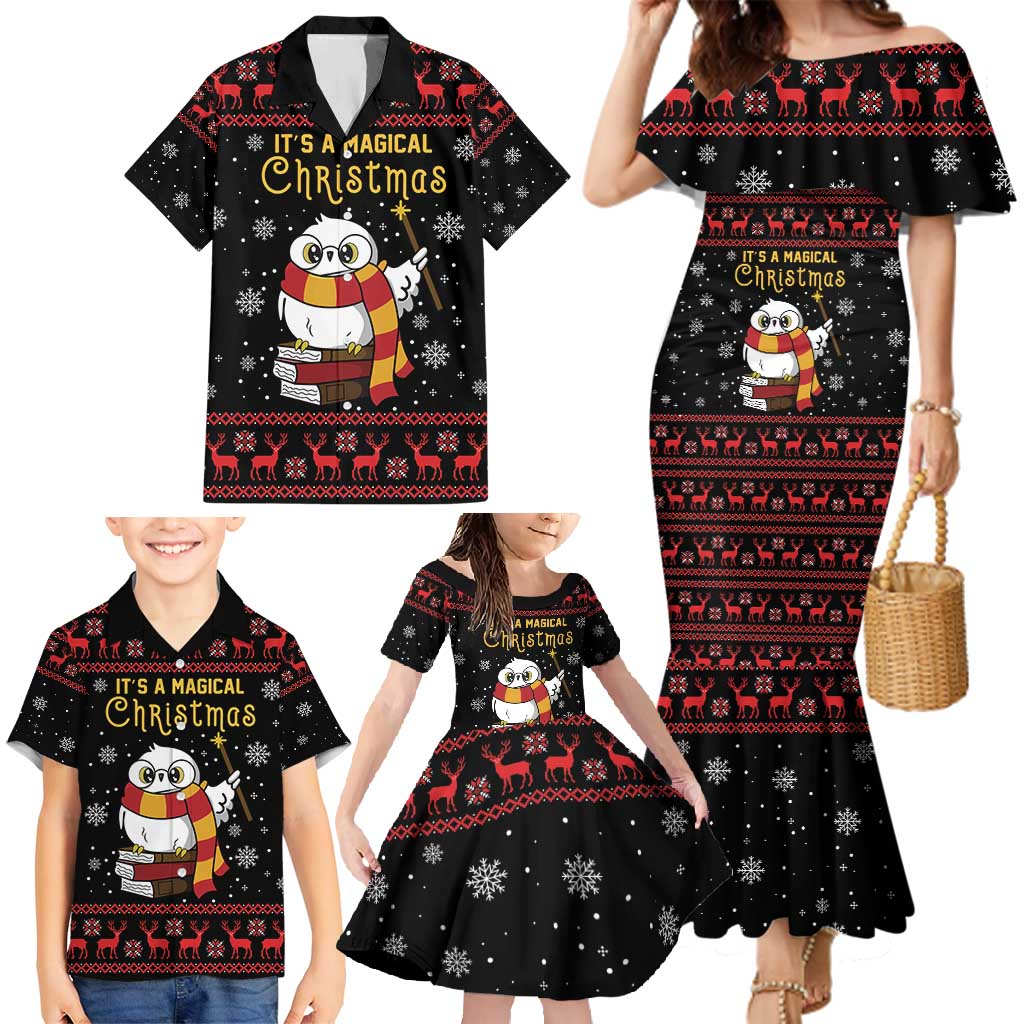 Magical Christmas Family Matching Mermaid Dress and Hawaiian Shirt Owl Book Xmas DT04 - Wonder Print Shop