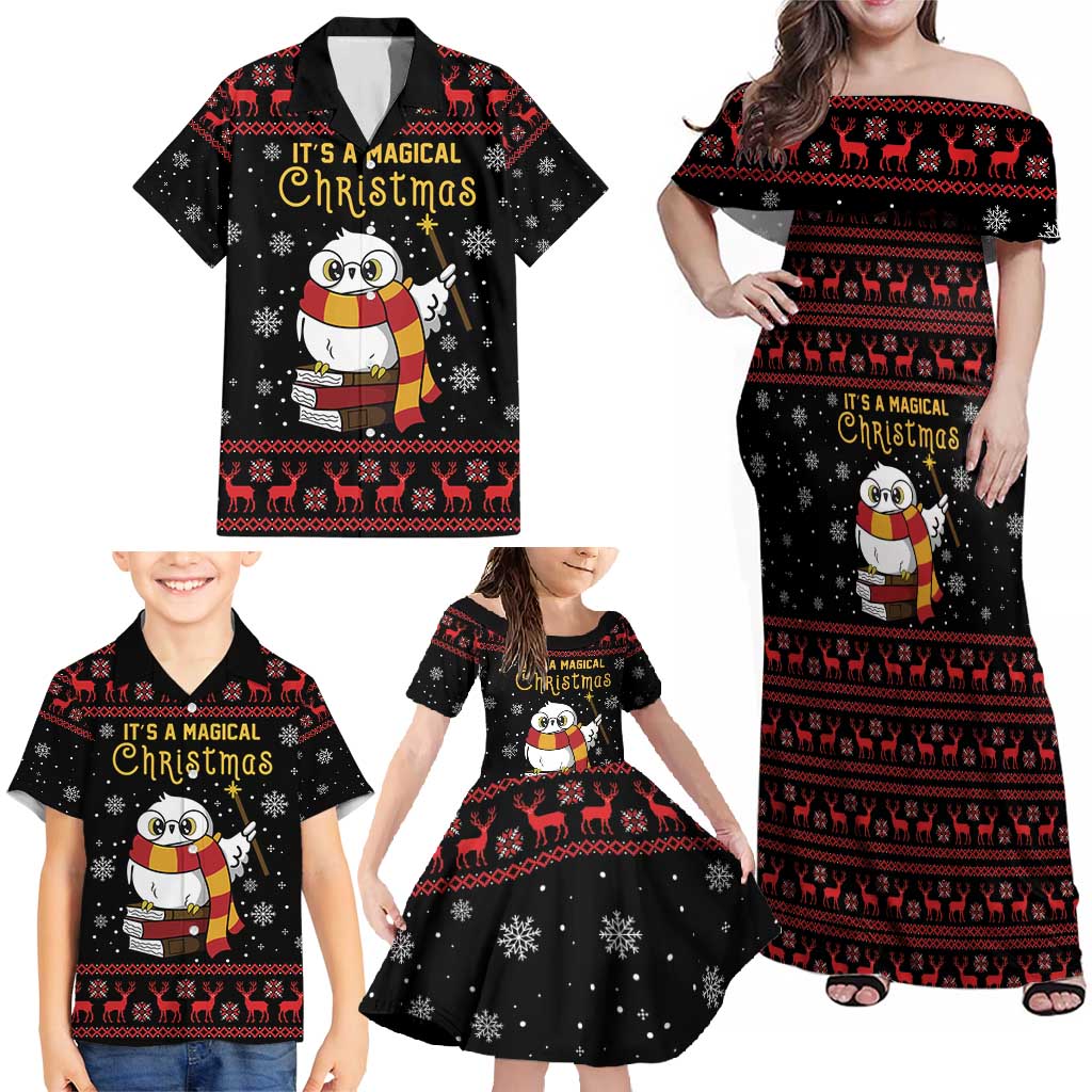 Magical Christmas Family Matching Off Shoulder Maxi Dress and Hawaiian Shirt Owl Book Xmas DT04 - Wonder Print Shop