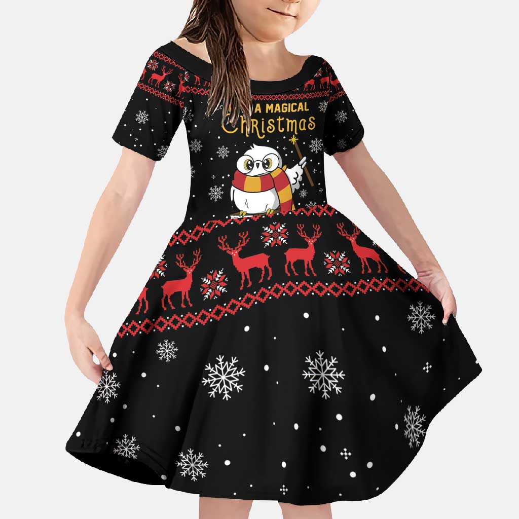 Magical Christmas Family Matching Short Sleeve Bodycon Dress and Hawaiian Shirt Owl Book Xmas DT04 - Wonder Print Shop
