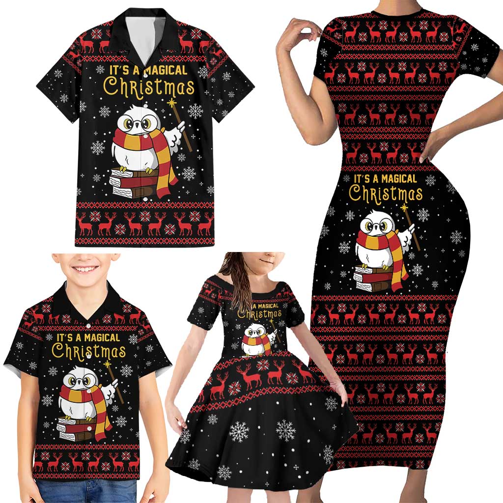 Magical Christmas Family Matching Short Sleeve Bodycon Dress and Hawaiian Shirt Owl Book Xmas DT04 - Wonder Print Shop
