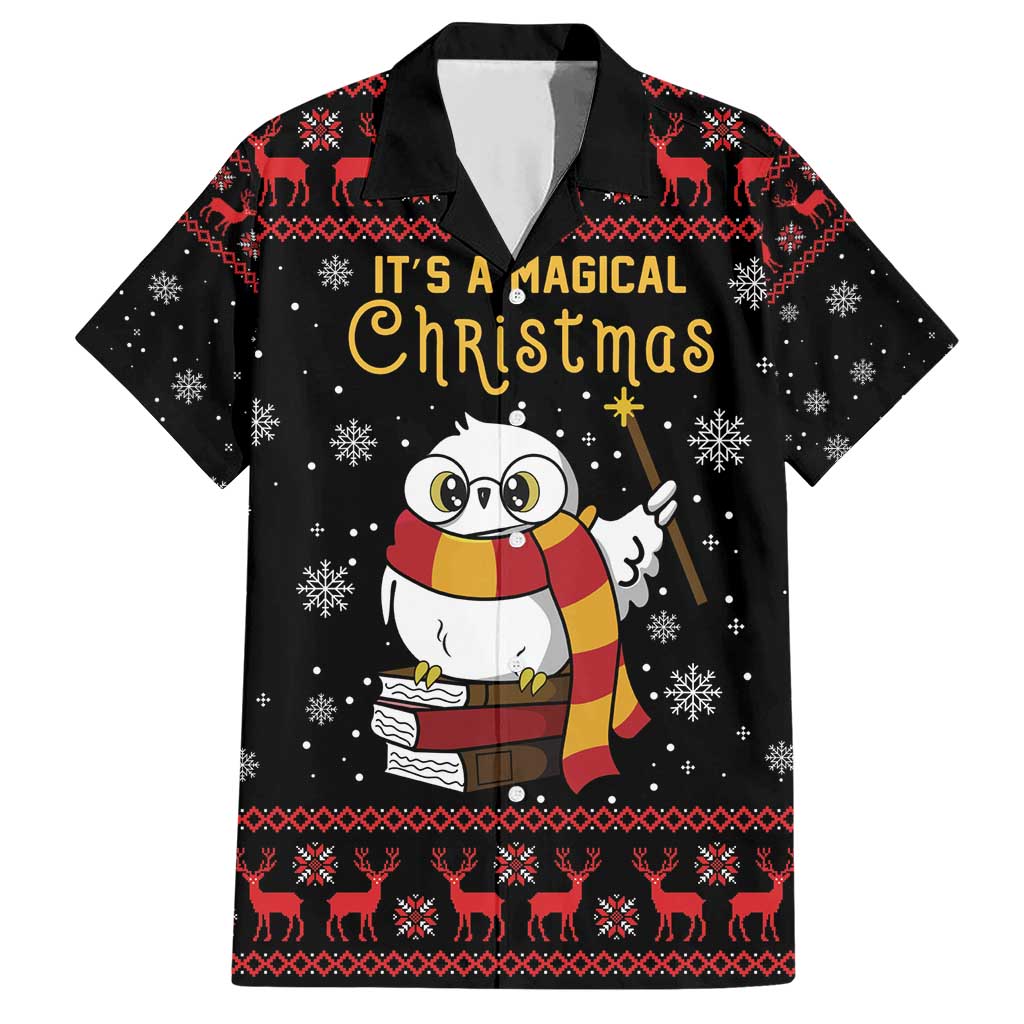 Magical Christmas Family Matching Short Sleeve Bodycon Dress and Hawaiian Shirt Owl Book Xmas DT04 - Wonder Print Shop