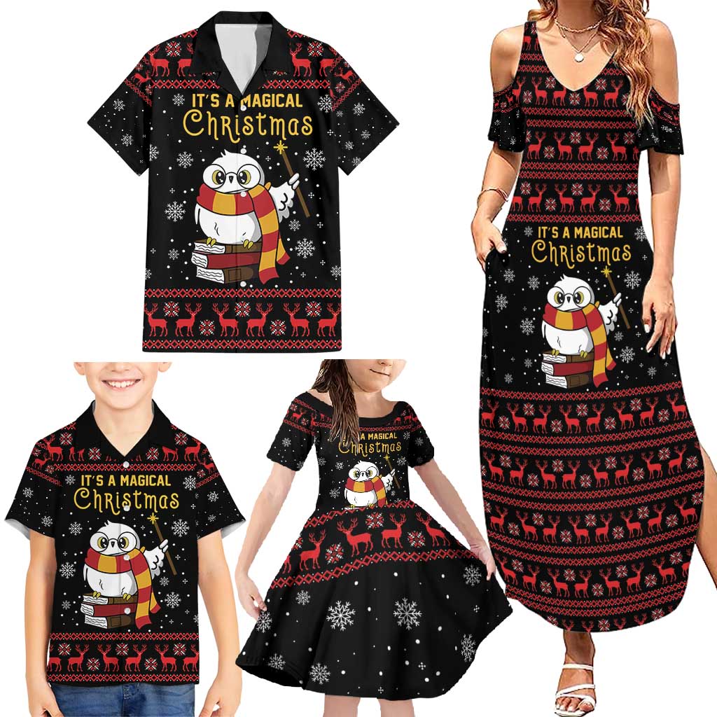 Magical Christmas Family Matching Summer Maxi Dress and Hawaiian Shirt Owl Book Xmas DT04 - Wonder Print Shop