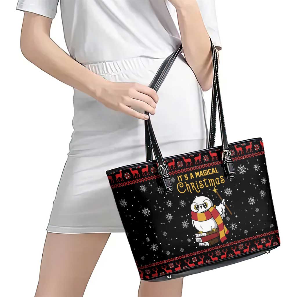 Magical Christmas Leather Tote Bag Owl Book Xmas DT04 - Wonder Print Shop