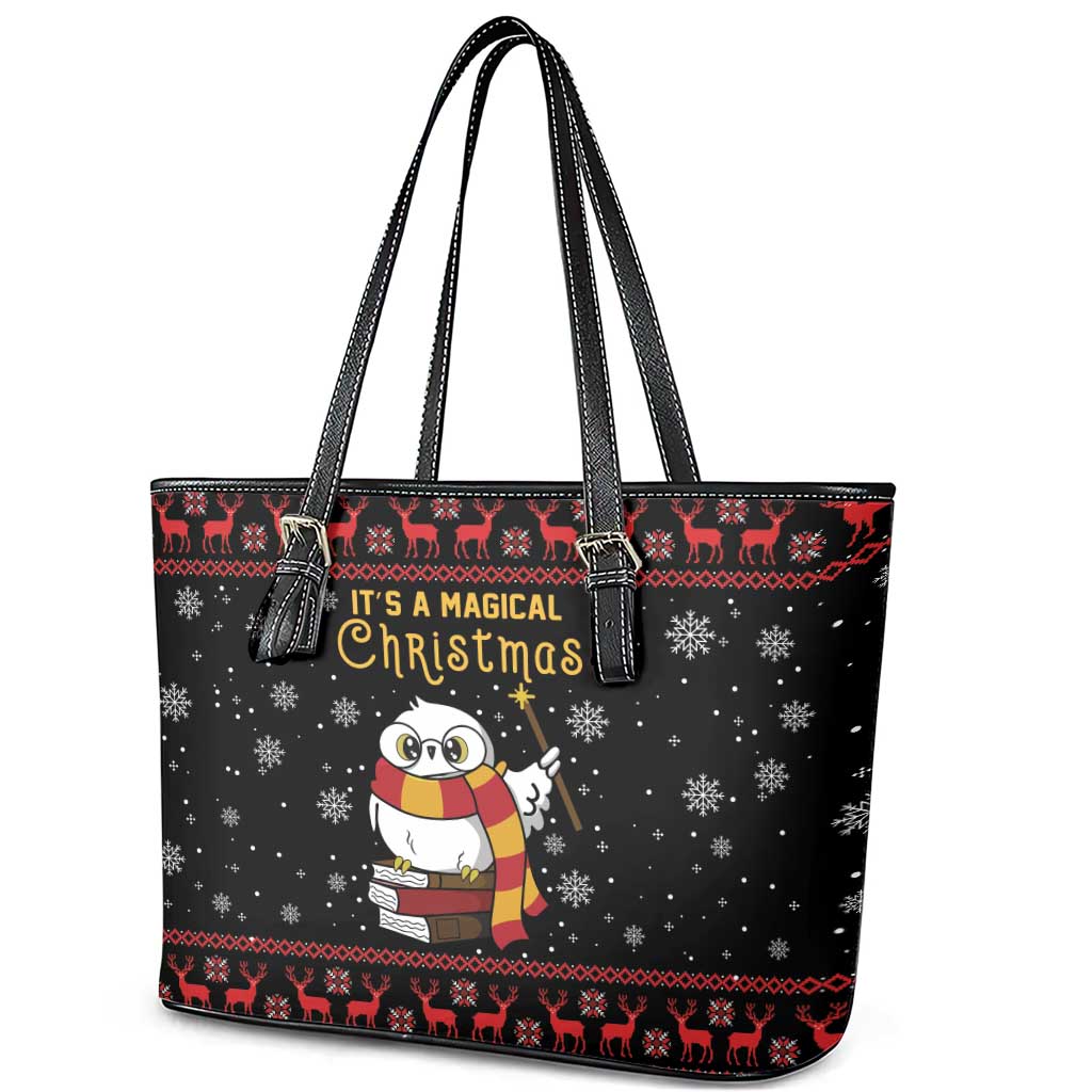 Magical Christmas Leather Tote Bag Owl Book Xmas DT04 - Wonder Print Shop
