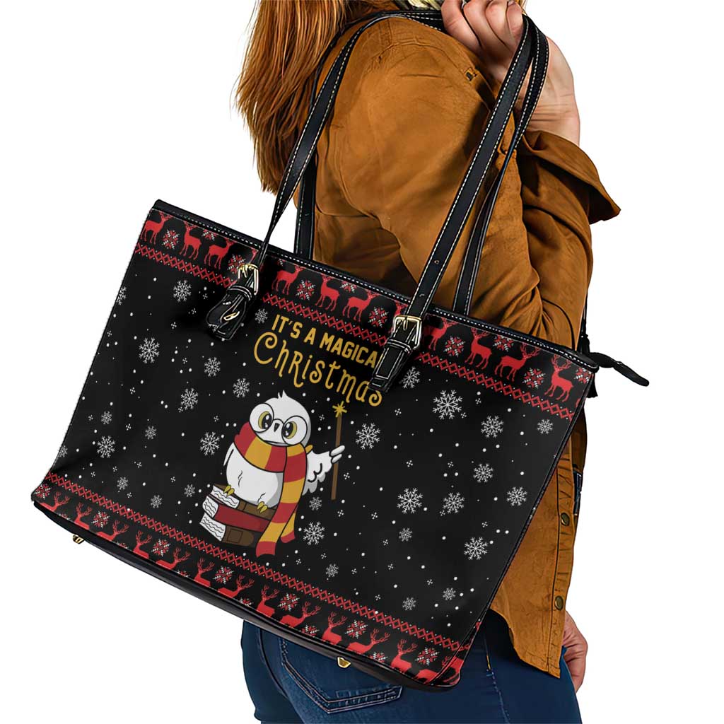 Magical Christmas Leather Tote Bag Owl Book Xmas DT04 - Wonder Print Shop