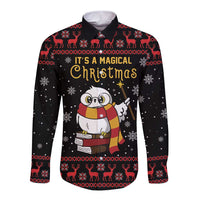 Magical Christmas Long Sleeve Button Shirt Owl Book Xmas DT04 - Wonder Print Shop