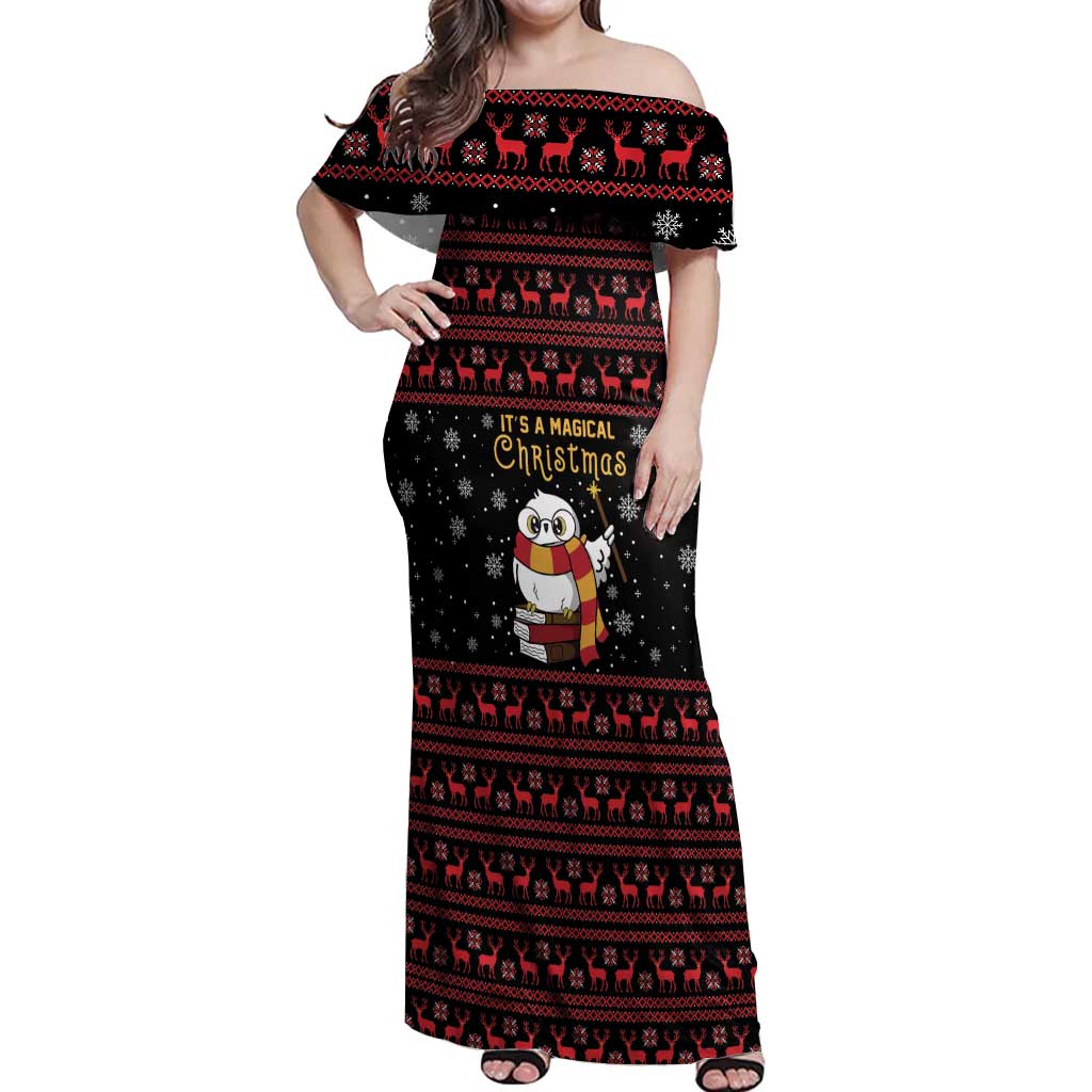 Magical Christmas Off Shoulder Maxi Dress Owl Book Xmas DT04 - Wonder Print Shop