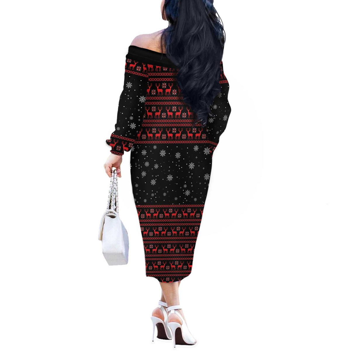 Magical Christmas Off The Shoulder Long Sleeve Dress Owl Book Xmas DT04 - Wonder Print Shop