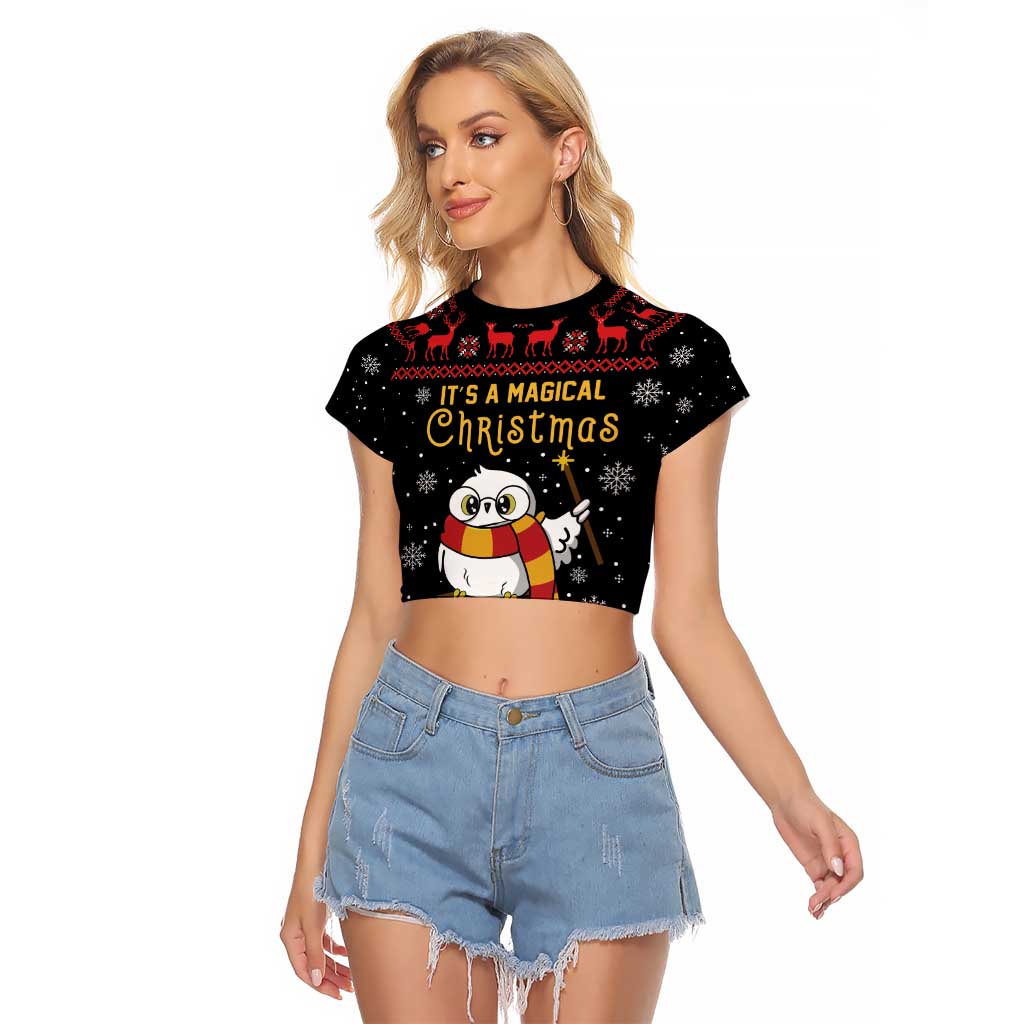 Magical Christmas Raglan Cropped T Shirt Owl Book Xmas DT04 - Wonder Print Shop