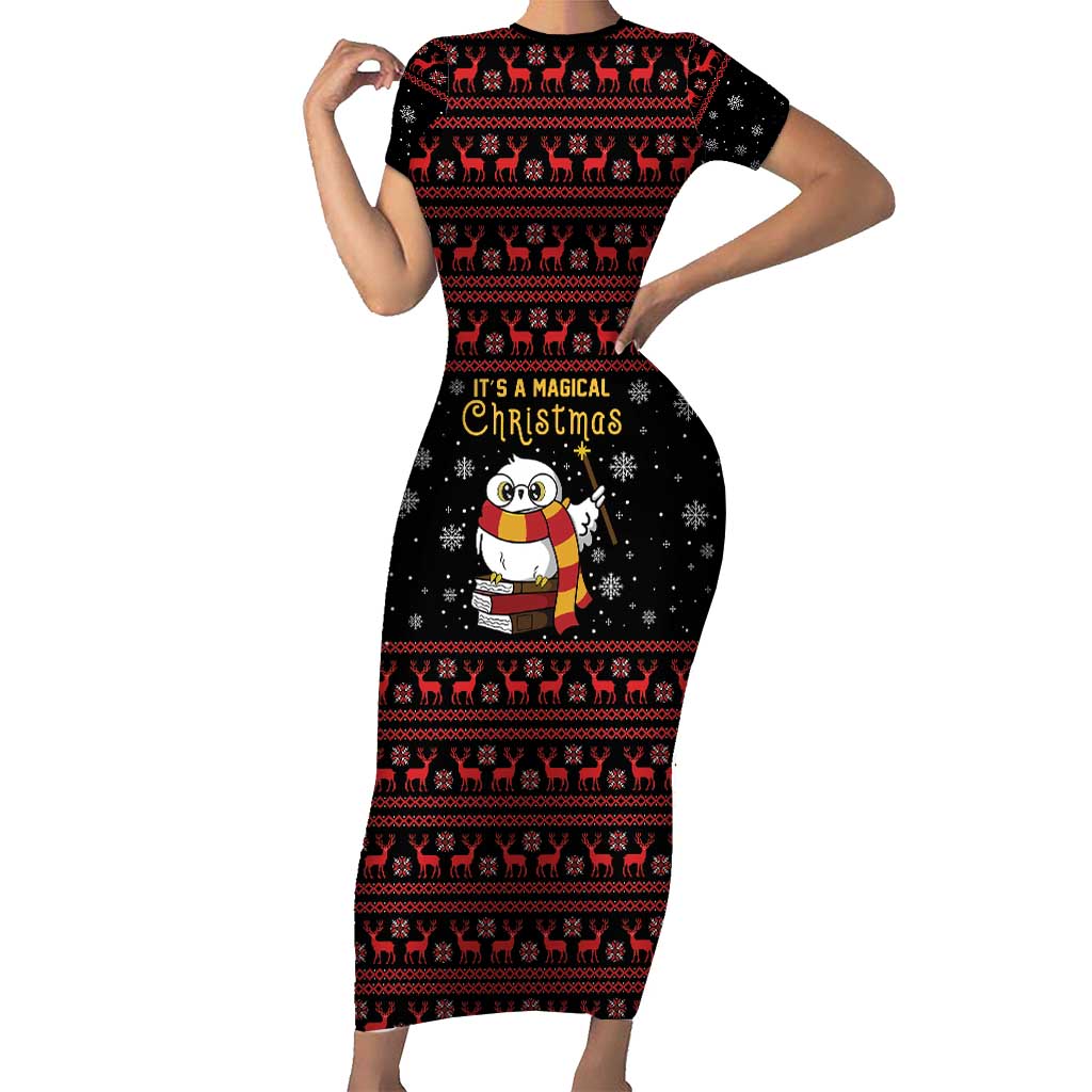 Magical Christmas Short Sleeve Bodycon Dress Owl Book Xmas DT04 - Wonder Print Shop