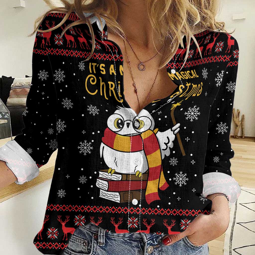 Magical Christmas Women Casual Shirt Owl Book Xmas DT04 - Wonder Print Shop