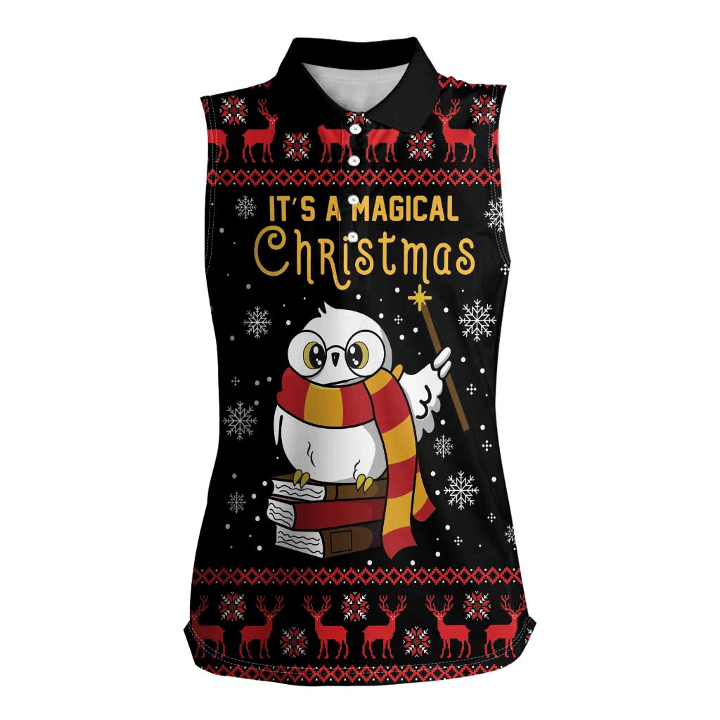 Magical Christmas Women Sleeveless Polo Shirt Owl Book Xmas DT04 - Wonder Print Shop