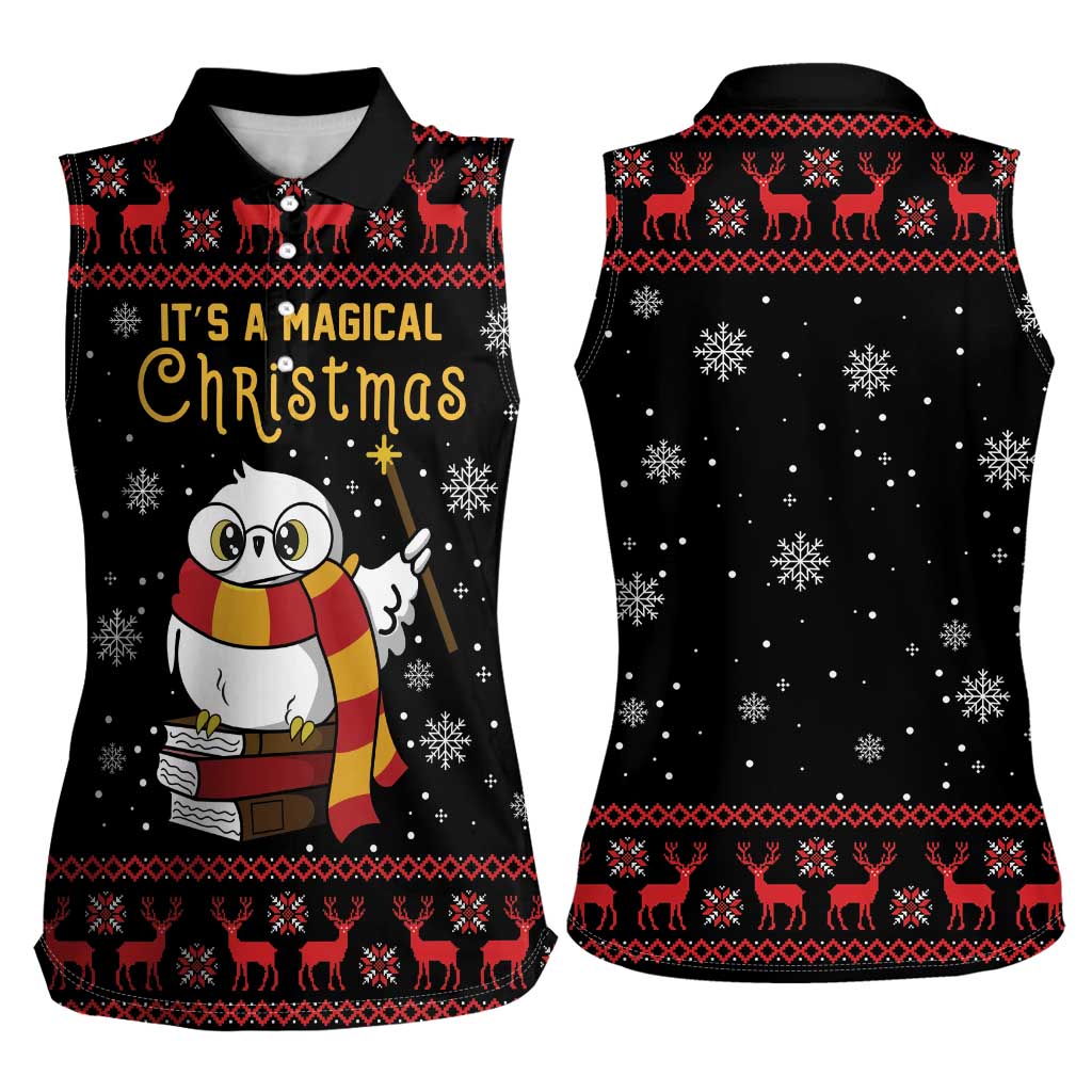 Magical Christmas Women Sleeveless Polo Shirt Owl Book Xmas DT04 - Wonder Print Shop