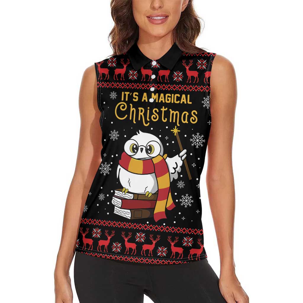 Magical Christmas Women Sleeveless Polo Shirt Owl Book Xmas DT04 - Wonder Print Shop