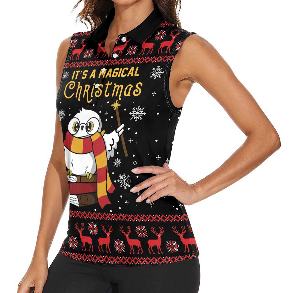 Magical Christmas Women Sleeveless Polo Shirt Owl Book Xmas DT04 - Wonder Print Shop