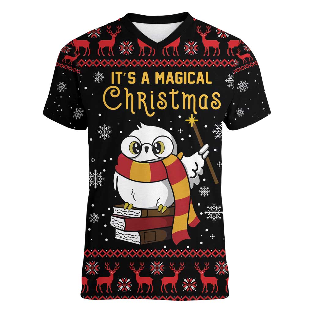 Magical Christmas Women V-Neck T-Shirt Owl Book Xmas DT04 - Wonder Print Shop
