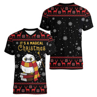Magical Christmas Women V-Neck T-Shirt Owl Book Xmas DT04 - Wonder Print Shop