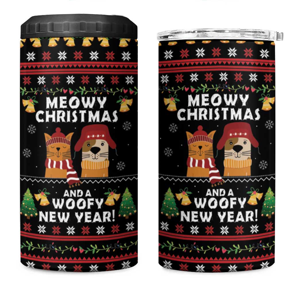 Meowy Christmas And Woofy New Year 4 in 1 Can Cooler Tumbler DT04 - Wonder Print Shop