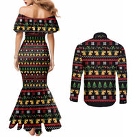 Meowy Christmas And Woofy New Year Couples Matching Mermaid Dress and Long Sleeve Button Shirt