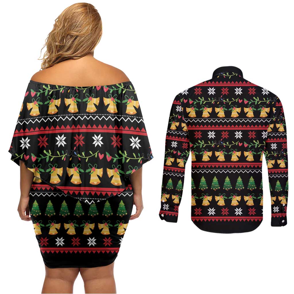 Meowy Christmas And Woofy New Year Couples Matching Off Shoulder Short Dress and Long Sleeve Button Shirt DT04 - Wonder Print Shop