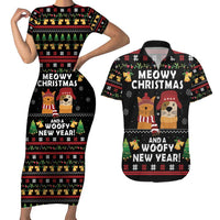 Meowy Christmas And Woofy New Year Couples Matching Short Sleeve Bodycon Dress and Hawaiian Shirt DT04 - Wonder Print Shop