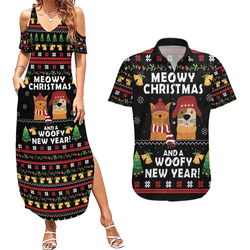 Meowy Christmas And Woofy New Year Couples Matching Summer Maxi Dress and Hawaiian Shirt DT04 - Wonder Print Shop