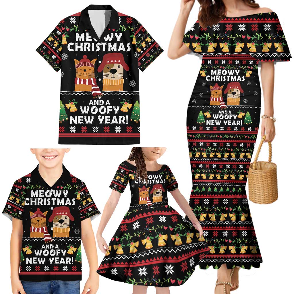 Meowy Christmas And Woofy New Year Family Matching Mermaid Dress and Hawaiian Shirt DT04 - Wonder Print Shop