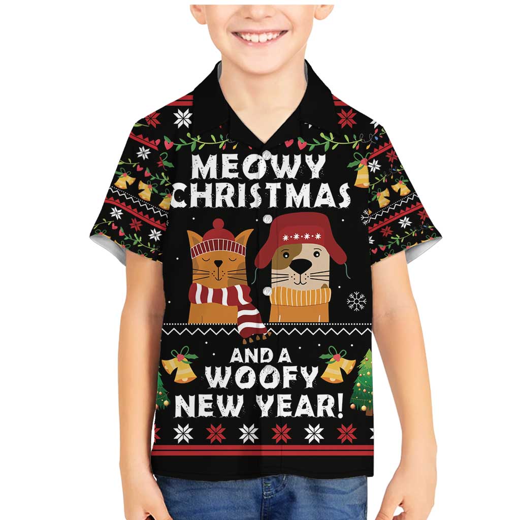 Meowy Christmas And Woofy New Year Family Matching Mermaid Dress and Hawaiian Shirt DT04 - Wonder Print Shop